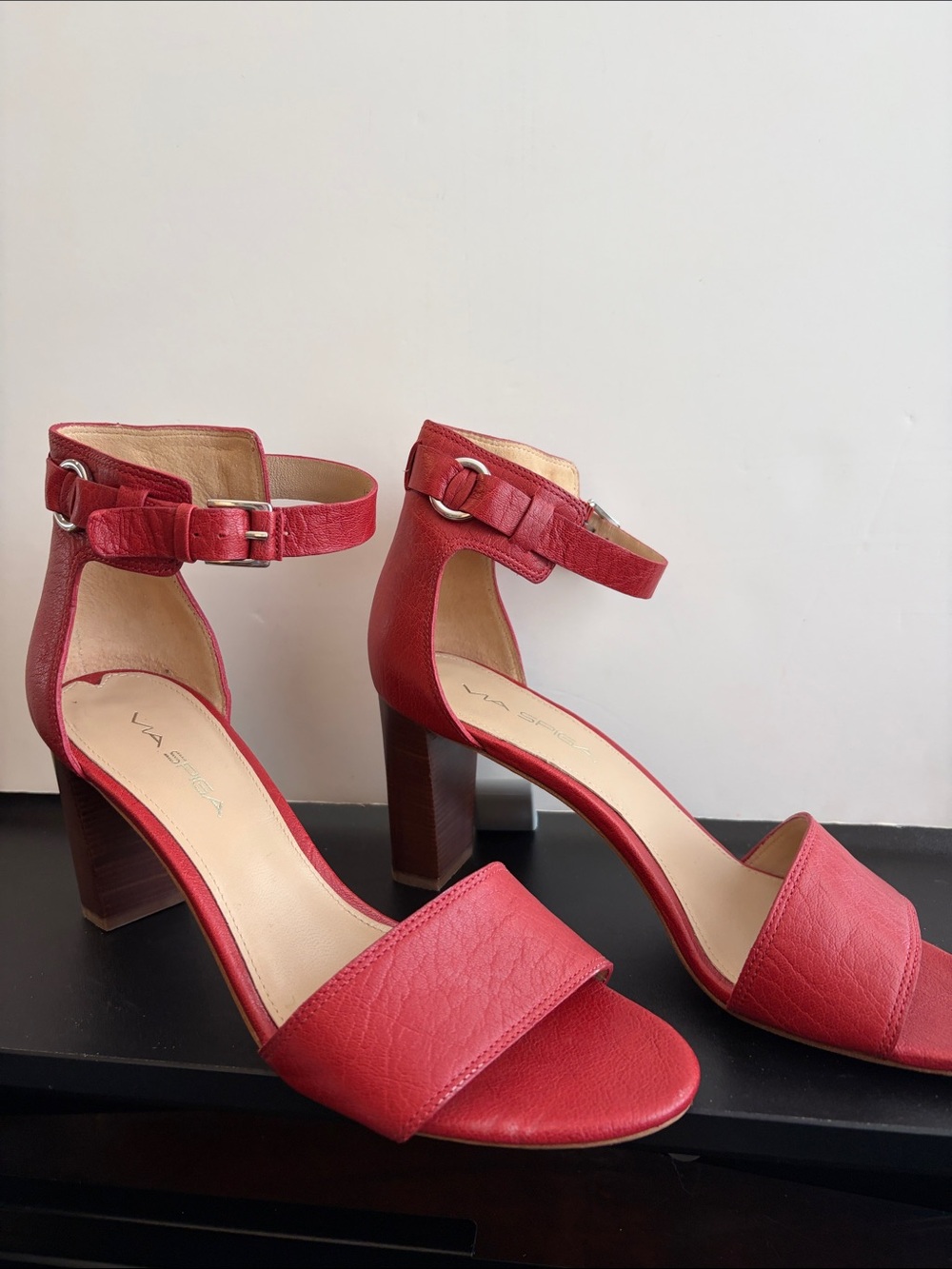 Via Spiga Red Ankle-Strap Block Heel Sandals